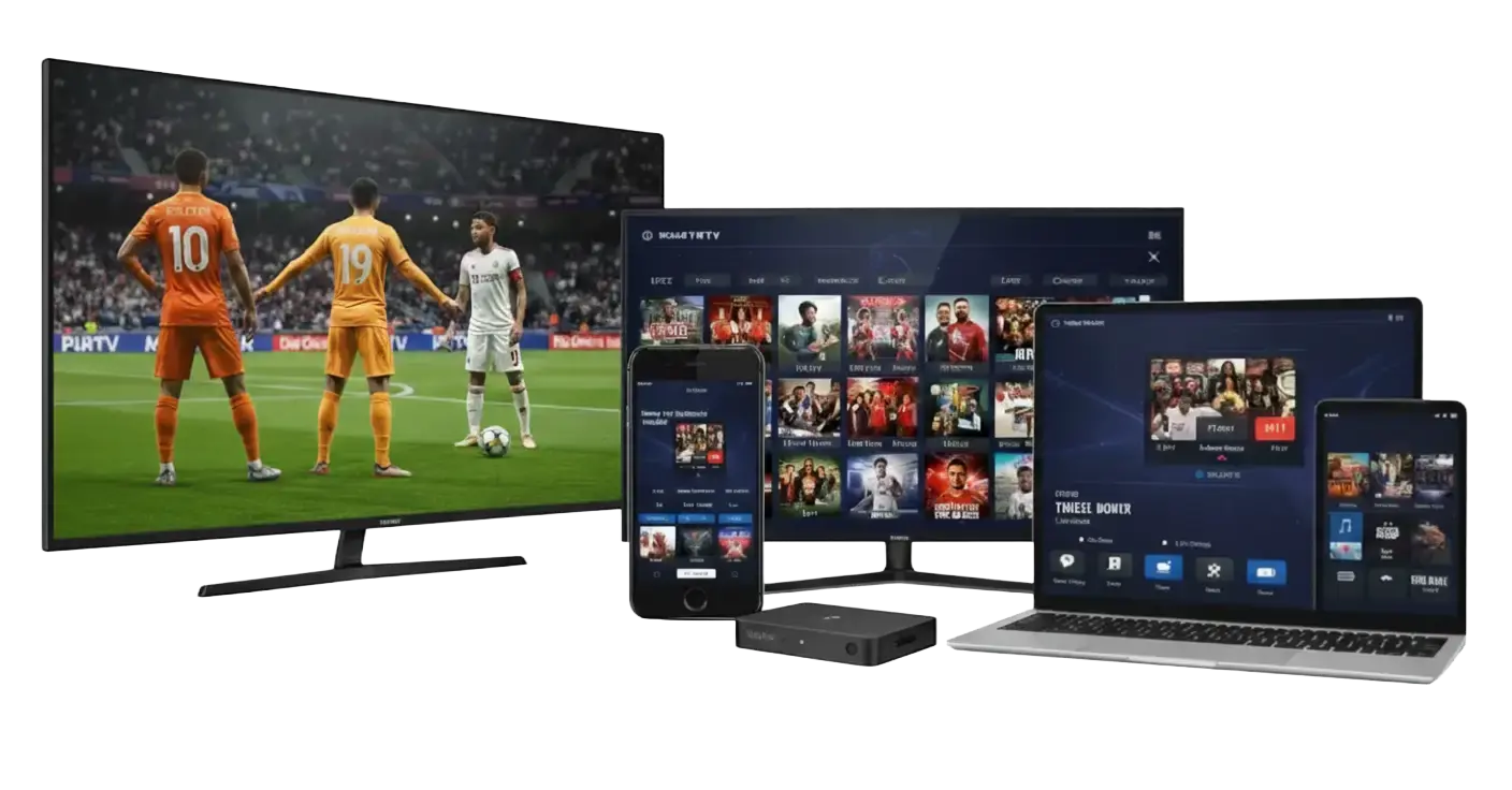 iscreenhd IPTV streaming on TV, phone, tablet, and laptop
